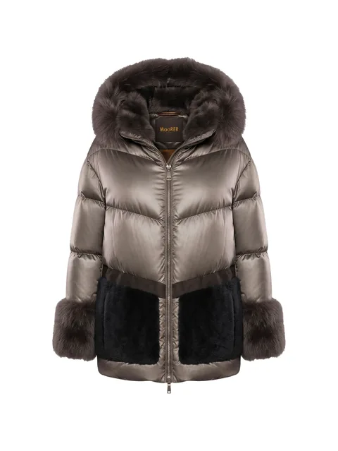 faux-fur trim hooded down jacket