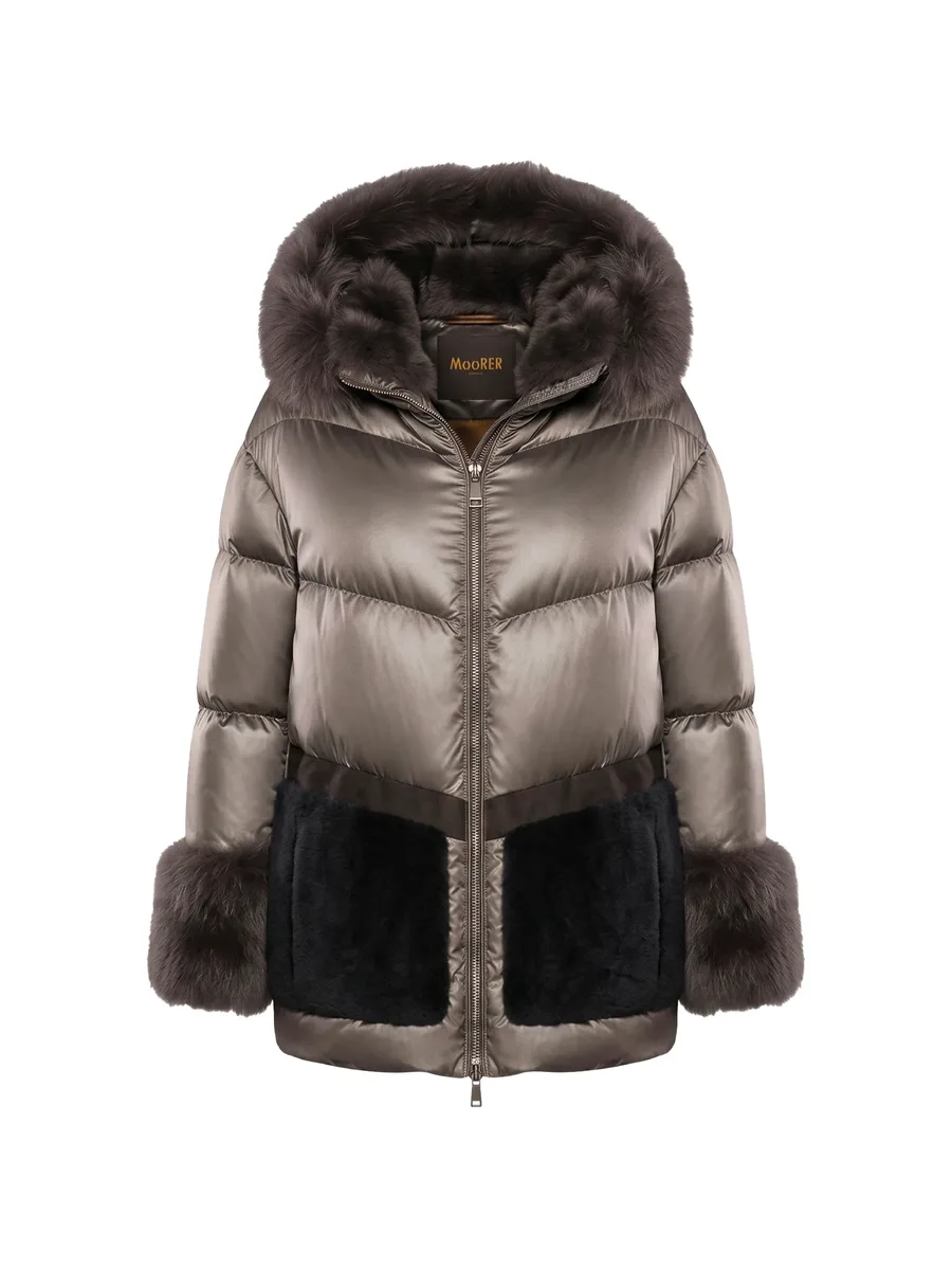faux-fur trim hooded down jacket 1