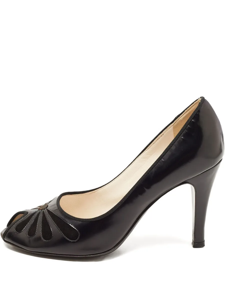 85mm leather flower cut-out pumps 1
