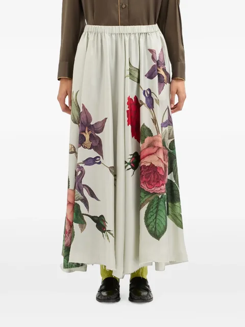 Aloe botanical-print silk maxi skirt
