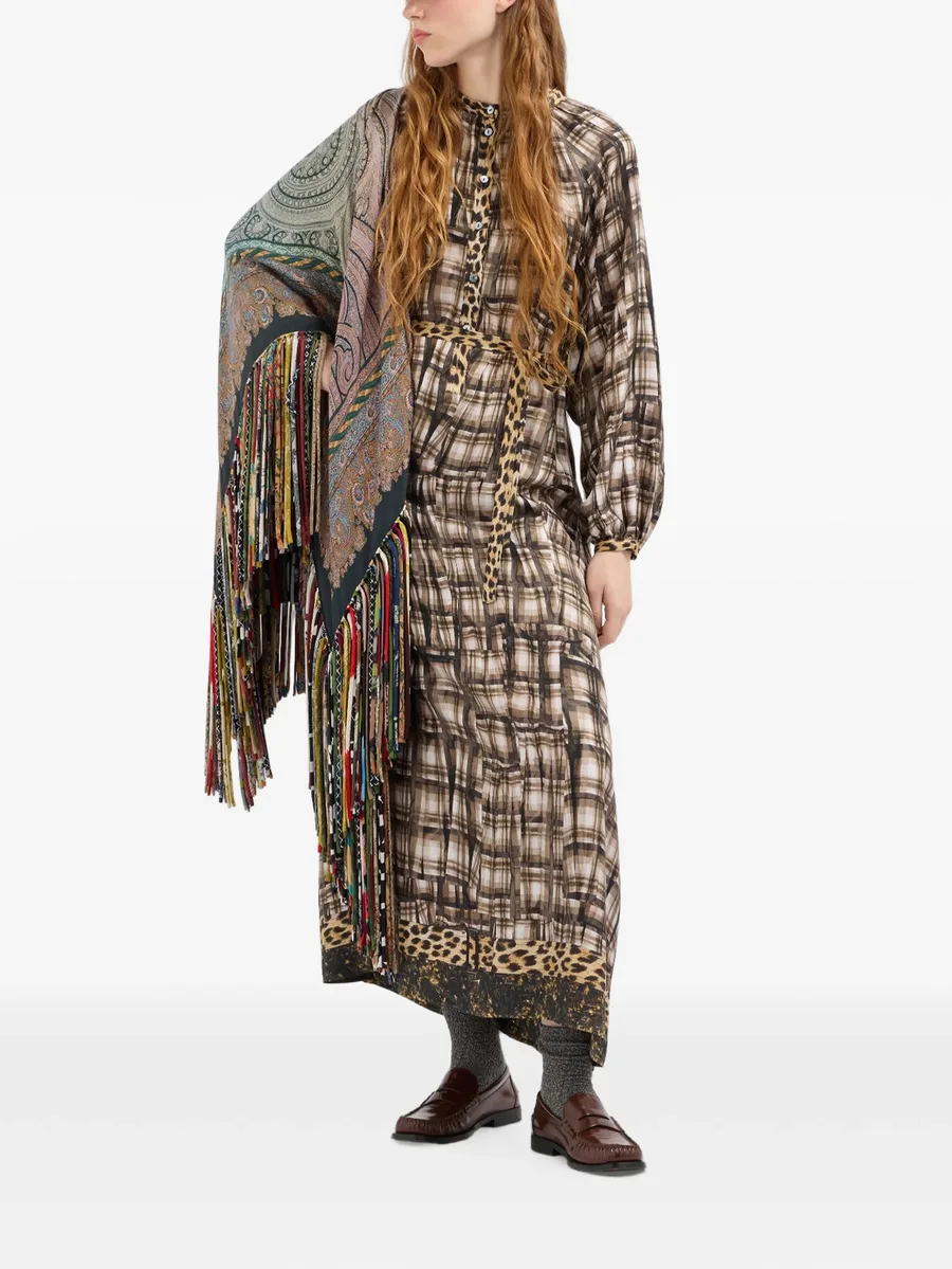 Aloe leopard-print plaid-pattern maxi shirt dress 2