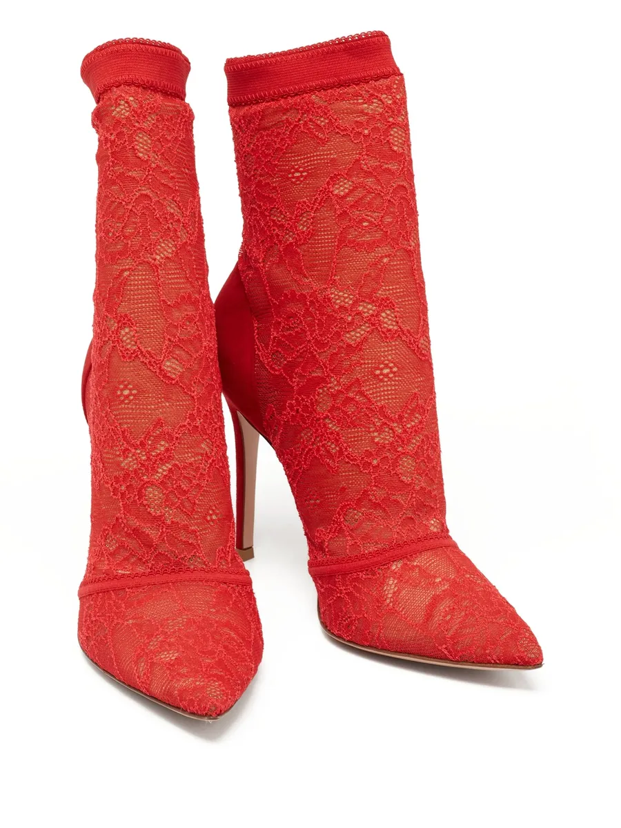 pre-owned 110mm lace-embellished ankle boots 4