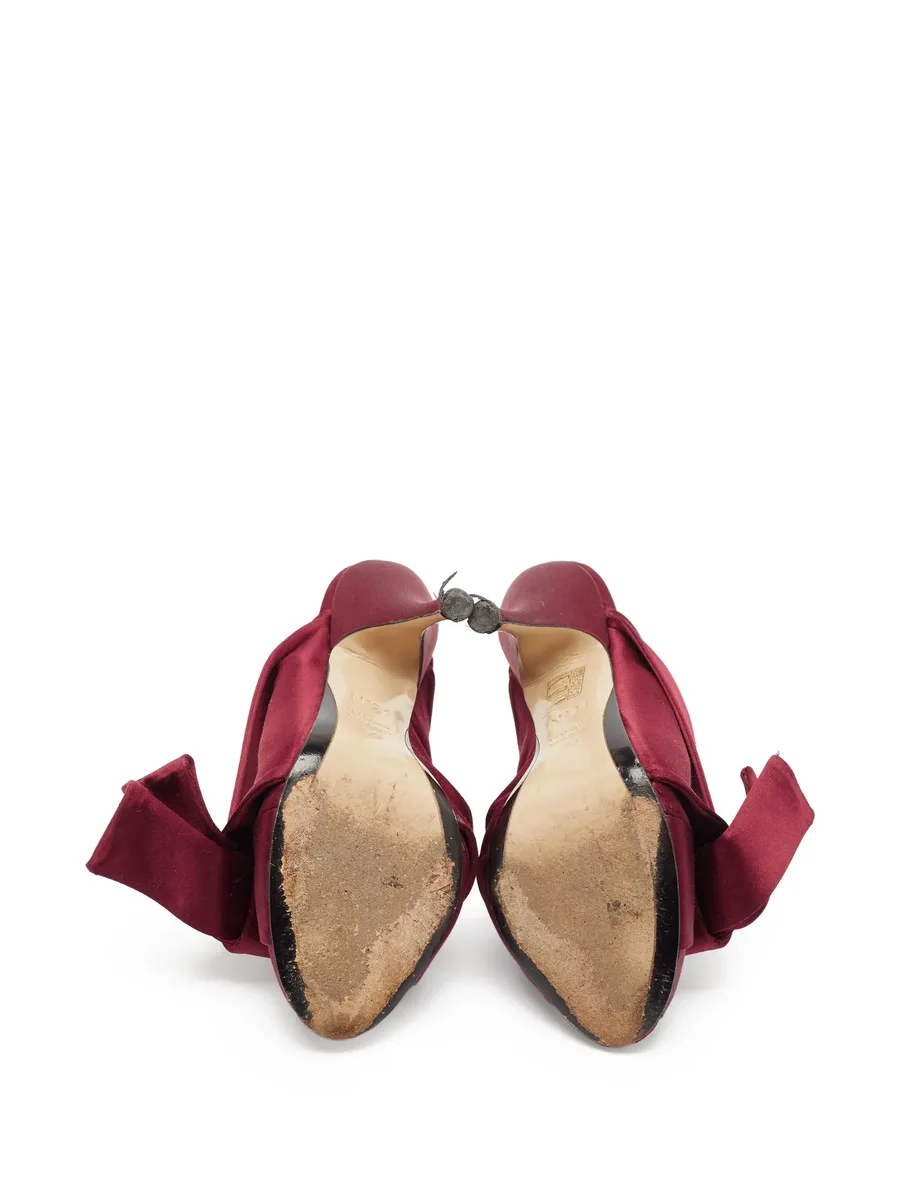 pre-owned 120mm satin bow mules 8