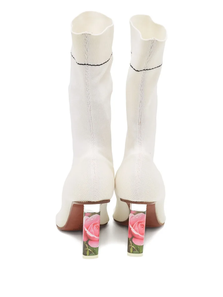 pre-owned knit rose heel ankle boots 6
