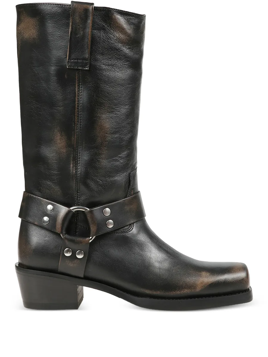 aged-effect buckle boots 1