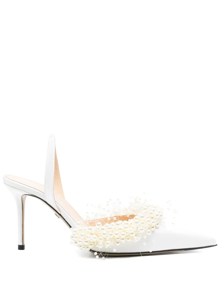 faux pearl-embellished slingback pumps 1