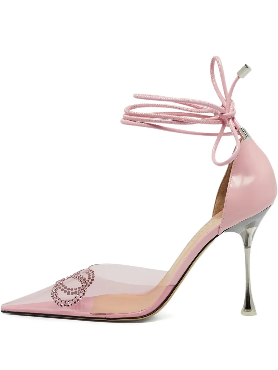 pink bow leather heels 10cm 1