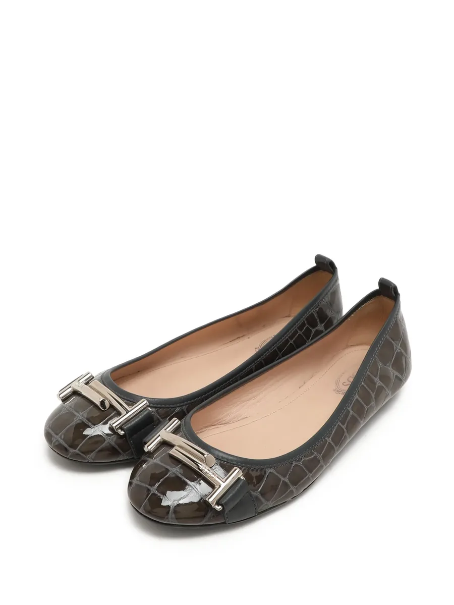 crocodile-embossed leather ballet flats 5