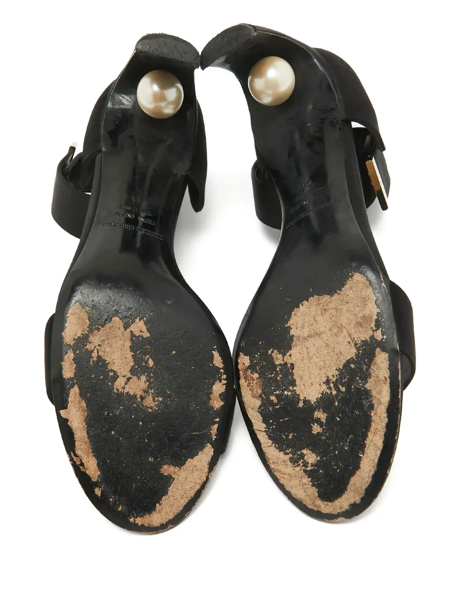 pre-owned 75mm satin ankle-strap heels 7