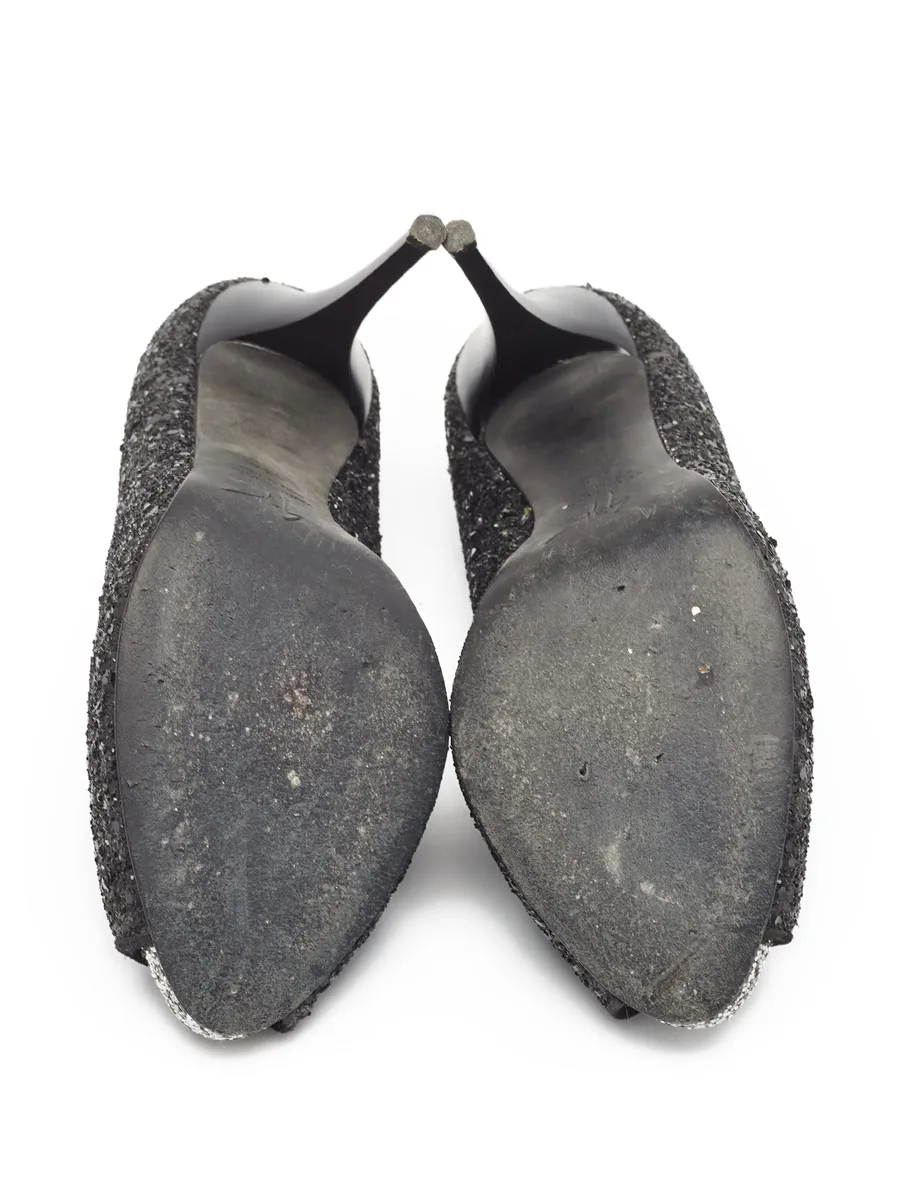 100mm Glitter peep-toe pumps 7