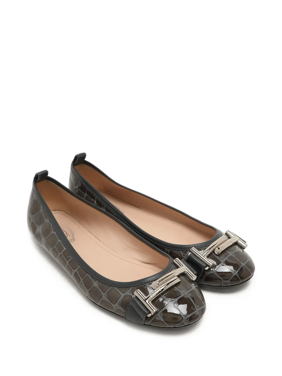 crocodile-embossed leather ballet flats 3