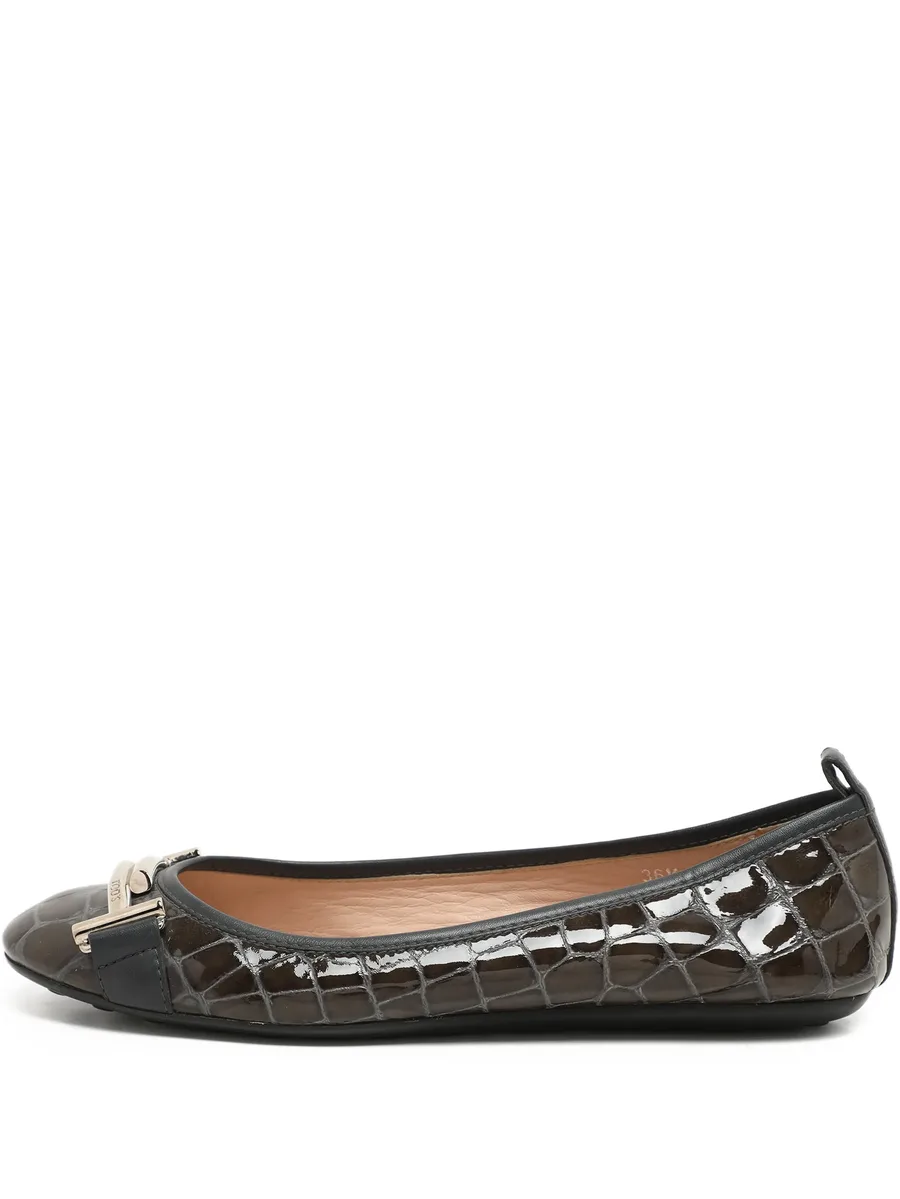 crocodile-embossed leather ballet flats 1