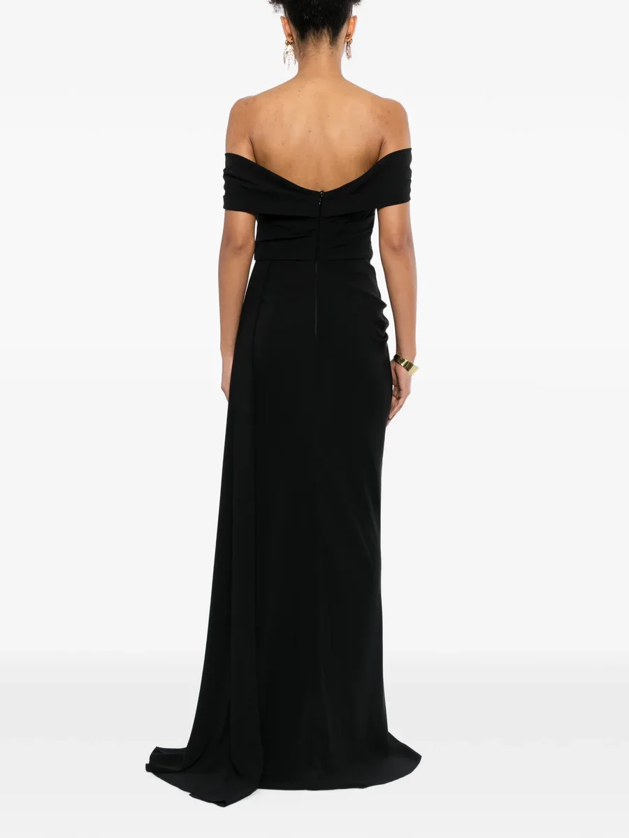 off-shoulder draped gown 4