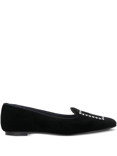 floral-embroidery velvet loafers