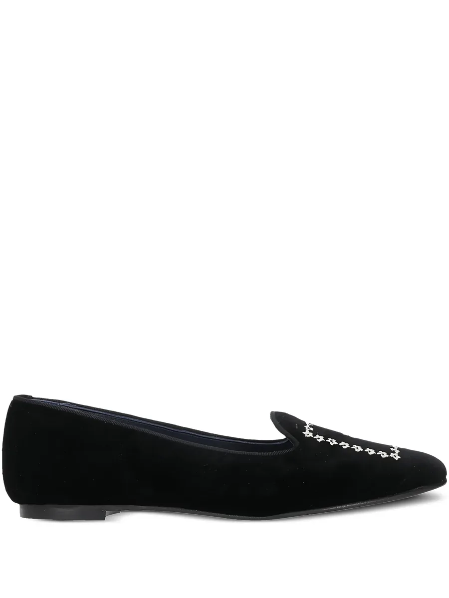 floral-embroidery velvet loafers 2