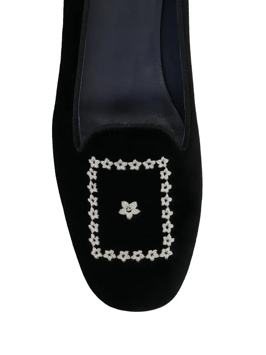 floral-embroidery velvet loafers 6