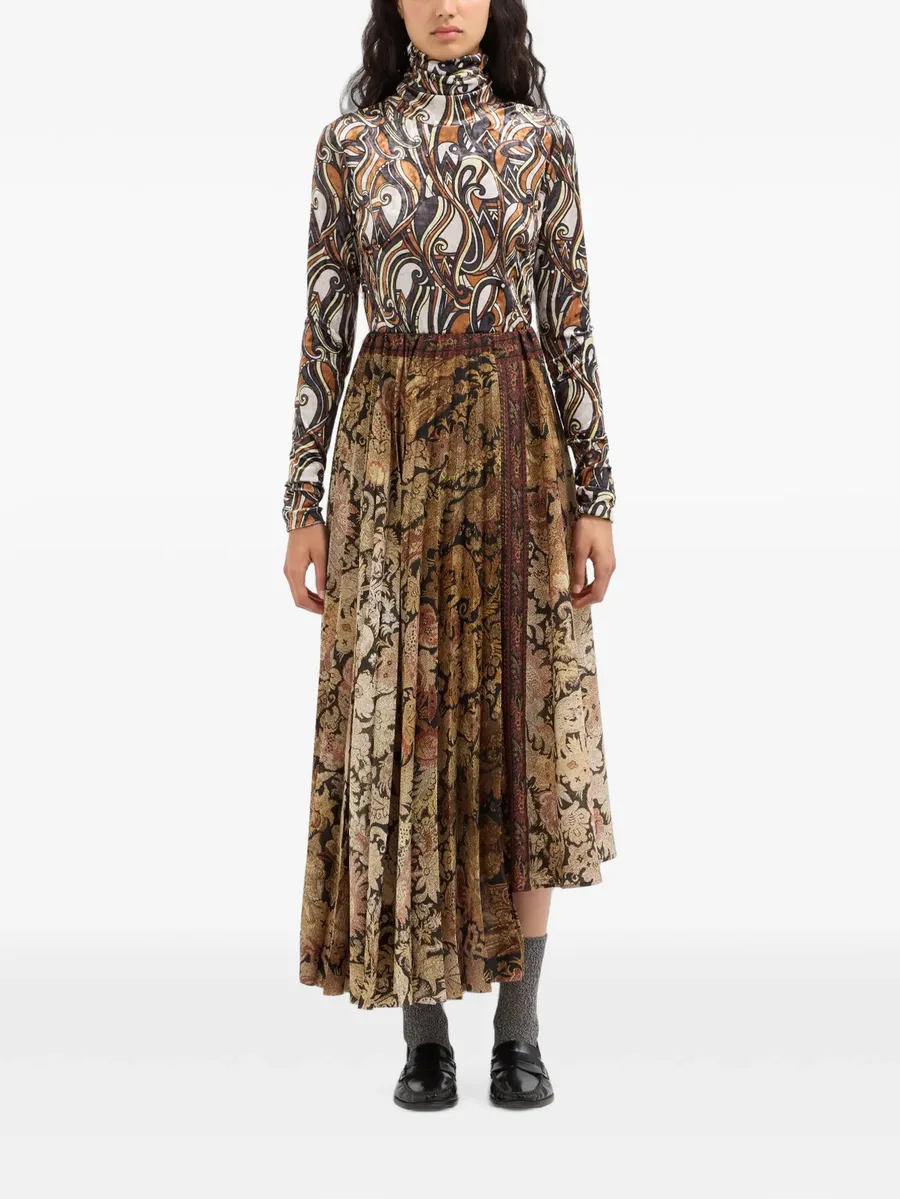 Ceto tapestry-print asymmetric midi skirt 3