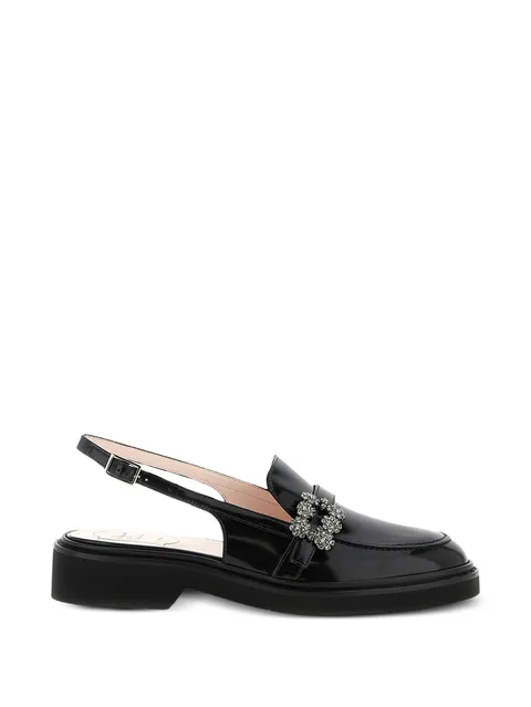 crystal-buckle leather loafers