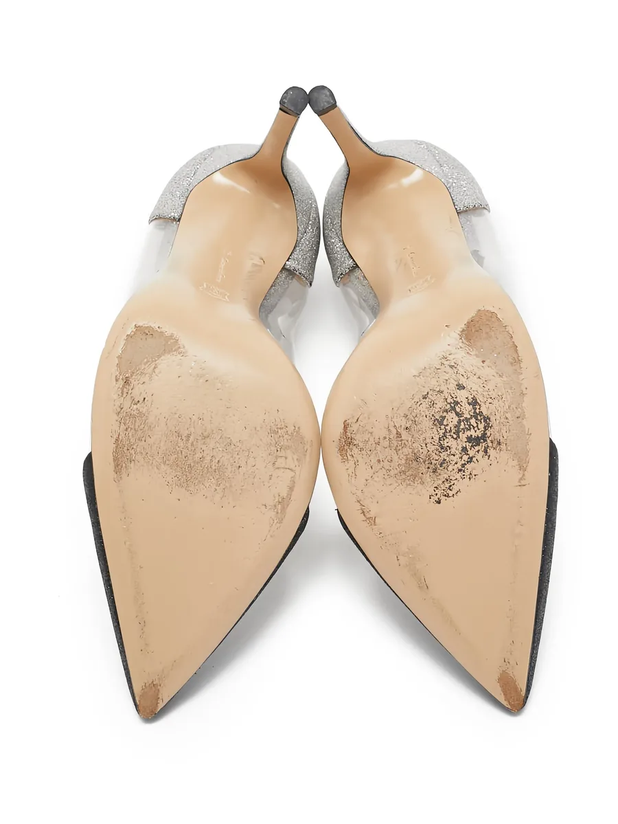 pre-owned 105mm glitter pumps 7