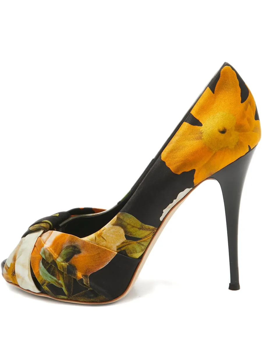 Pre-owned 115mm floral-print peep-toe pumps 1