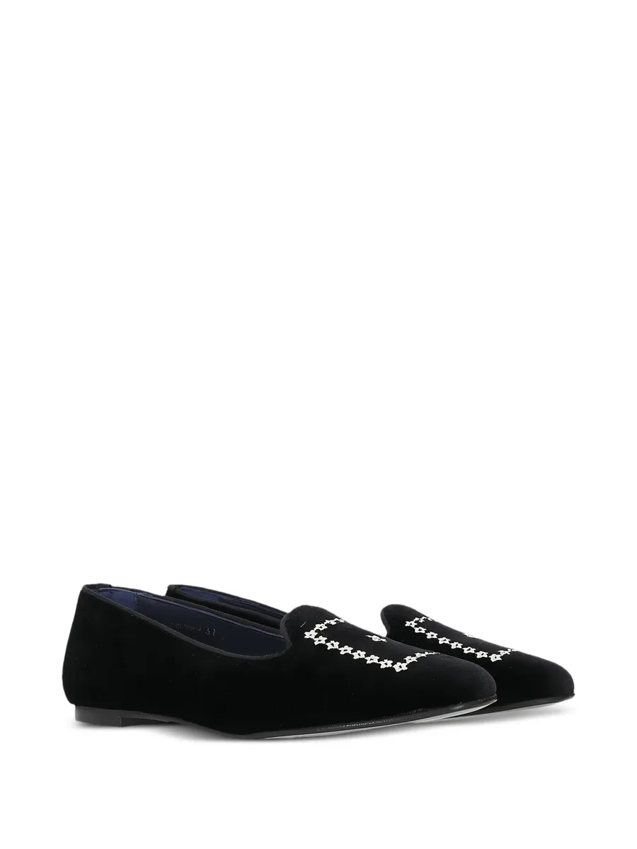 floral-embroidery velvet loafers 3