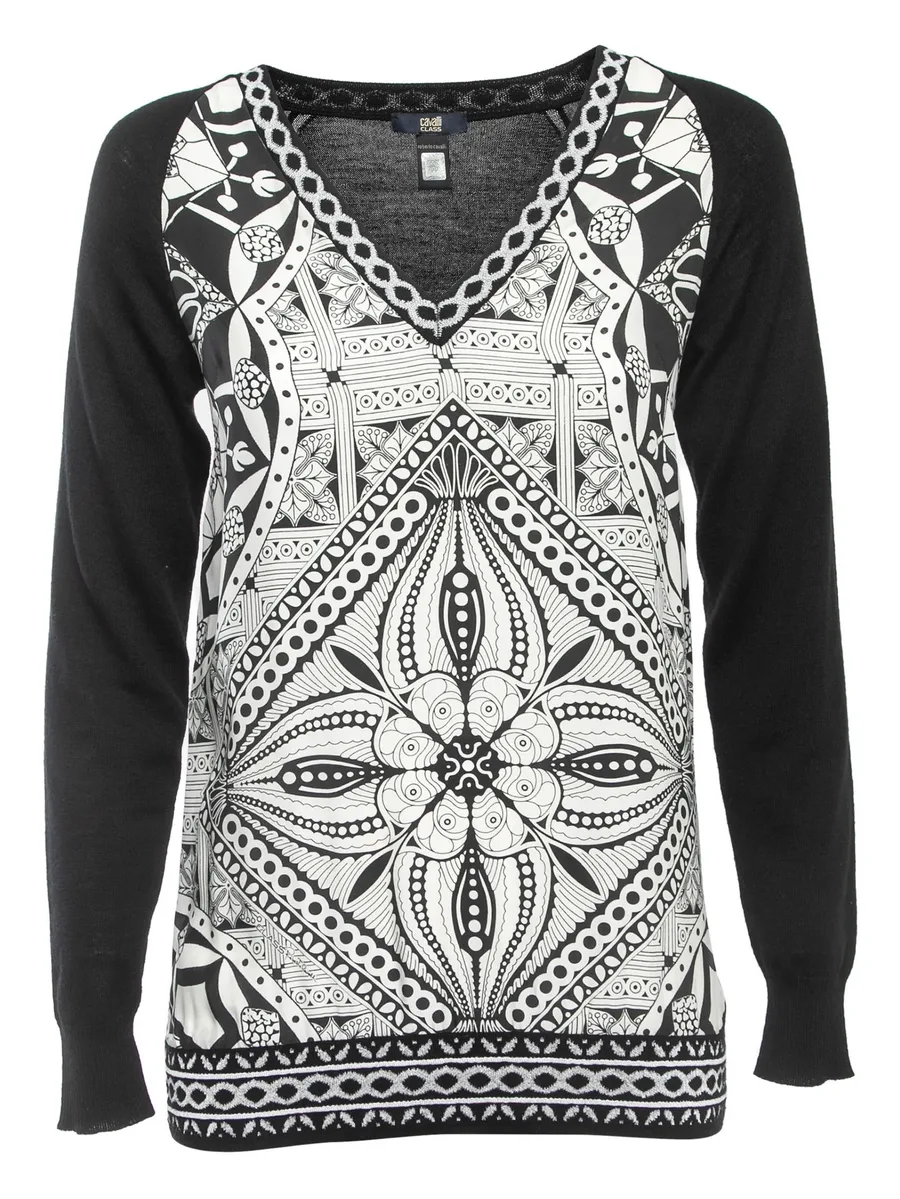 geometric-pattern V-neck T-shirt 1