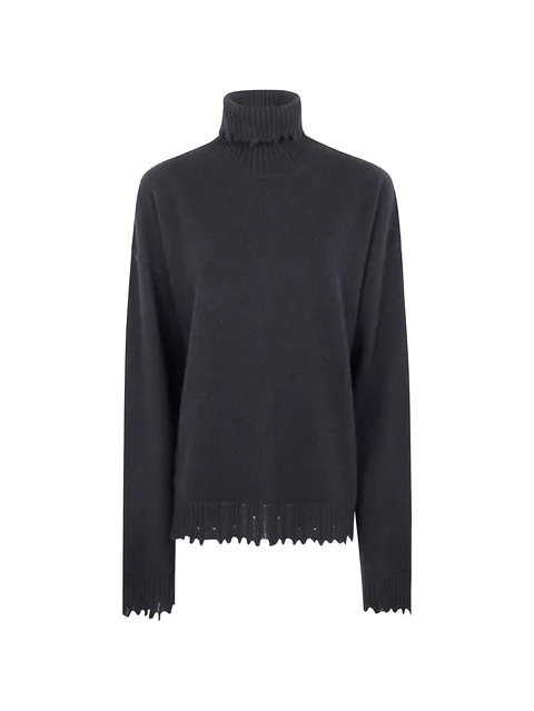 distressed-effect roll-neck knit