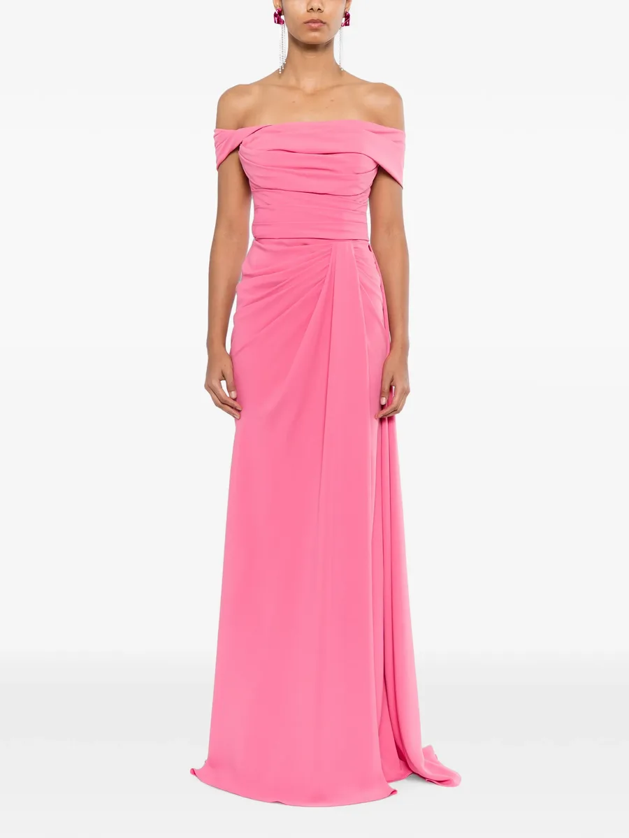 off-shoulder draped gown 3