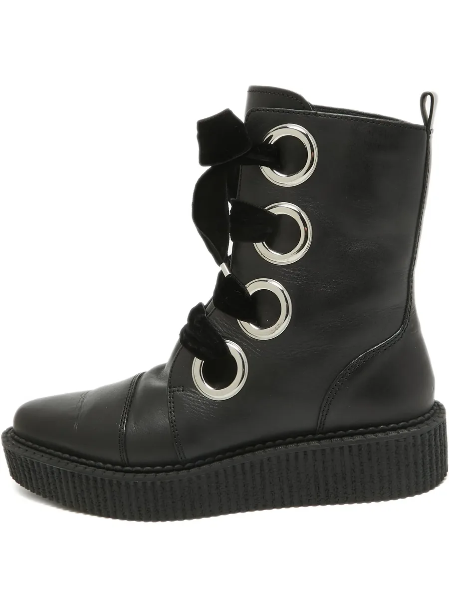 pre-owned velvet-lace combat boots 2