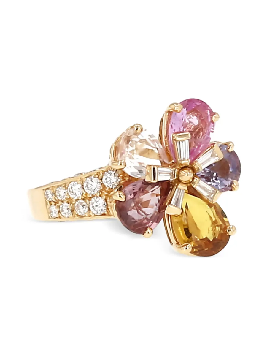 2005 sapphire diamond flower gold ring 4