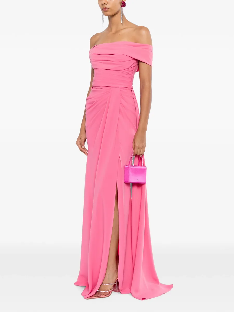 off-shoulder draped gown 2