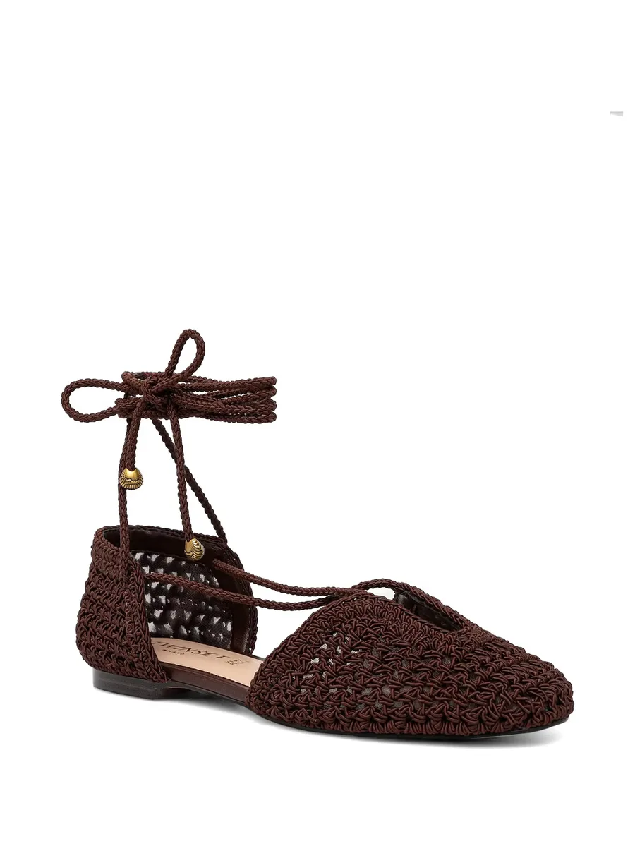 crochet-knit lace-up flat pumps 3