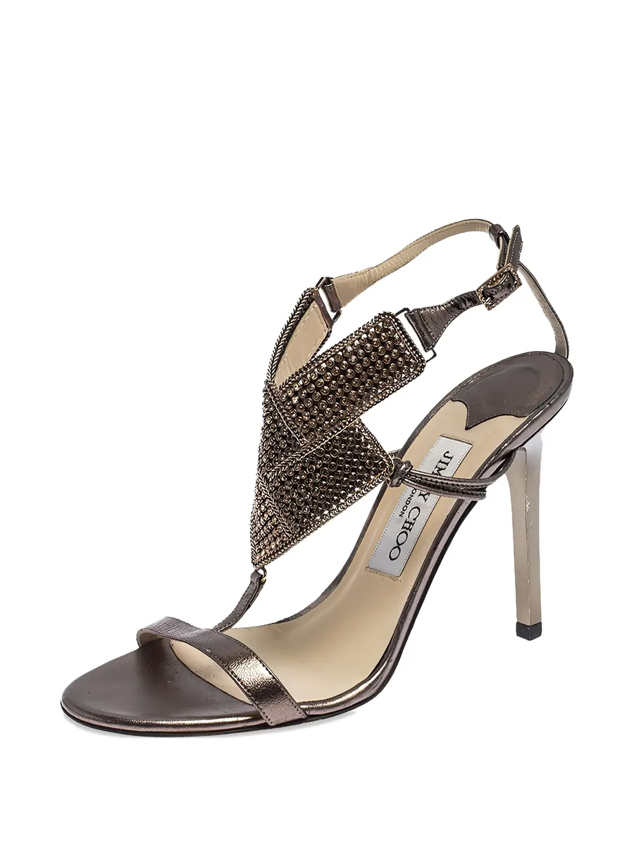 100mm crystal embellishment leather sandals 3