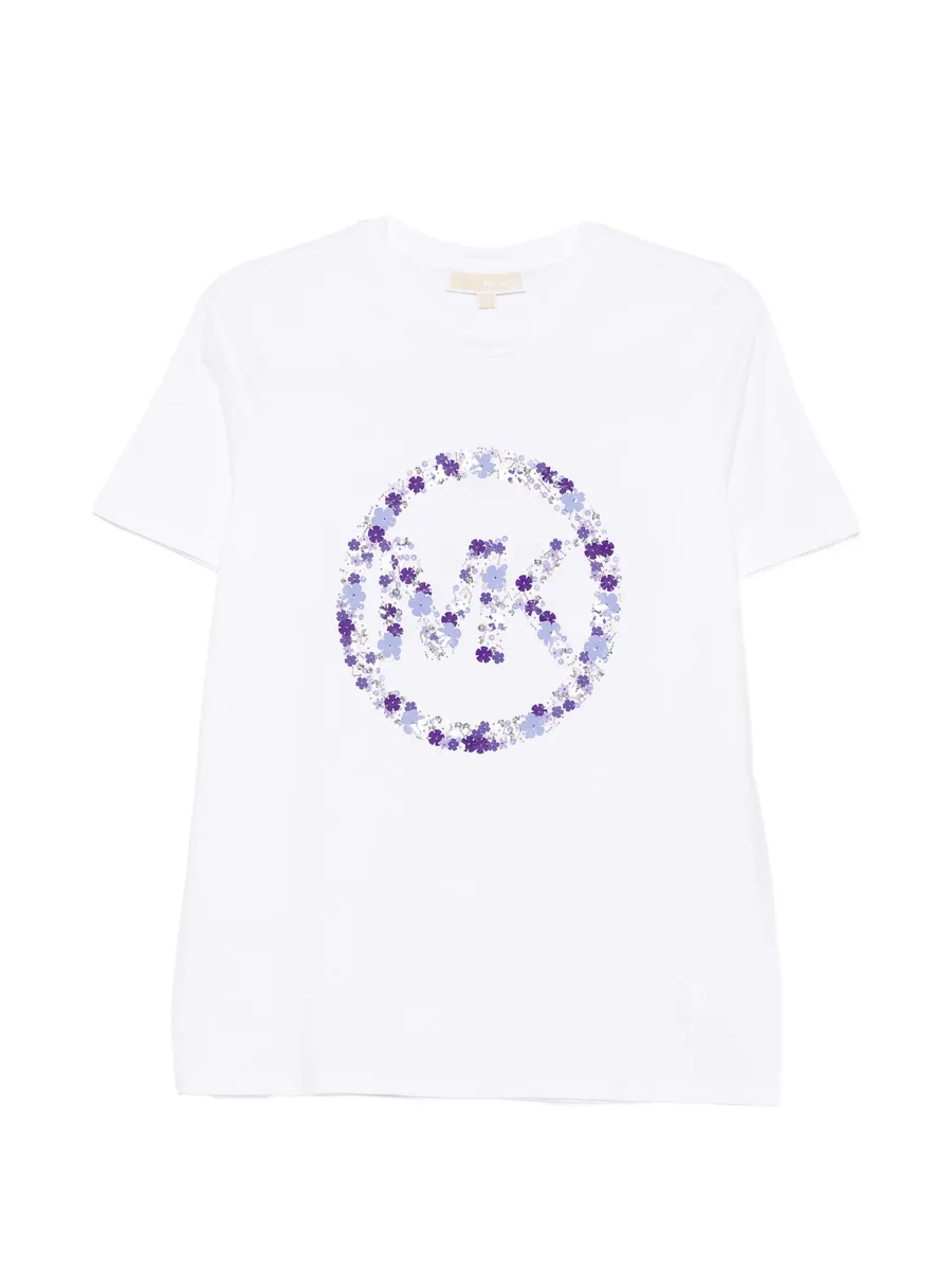 sequin-embellished floral-logo T-shirt 1