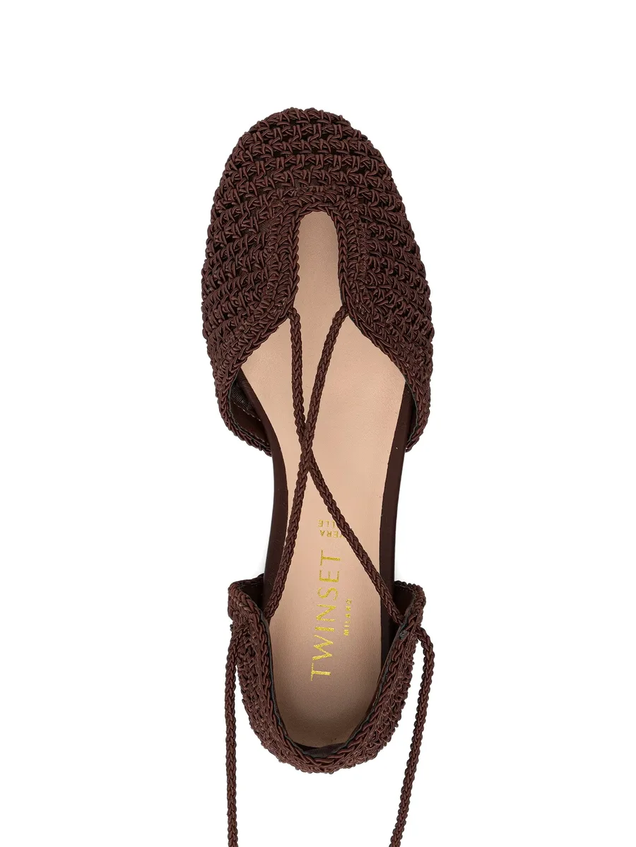 crochet-knit lace-up flat pumps 5