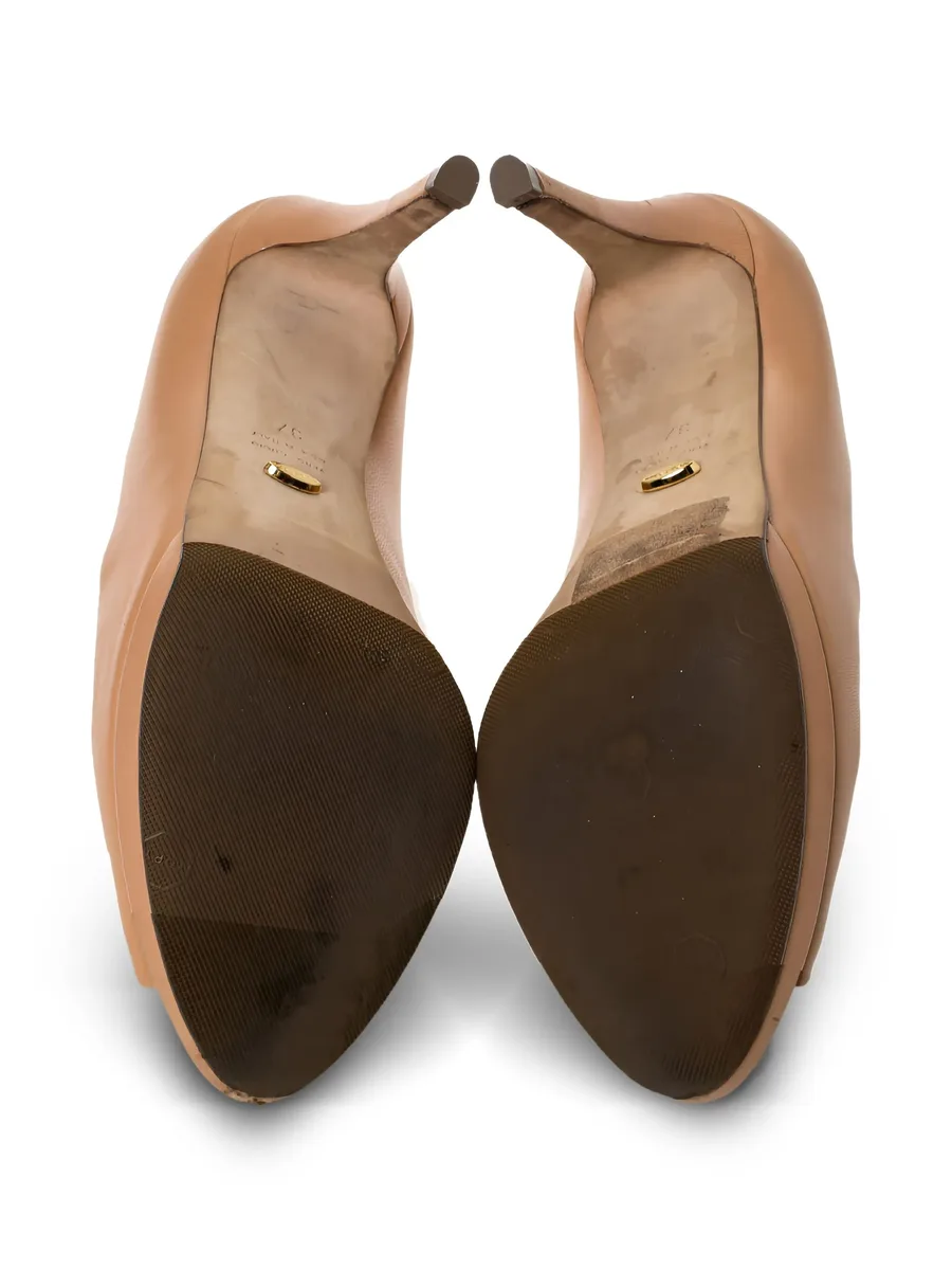 pre-owned 95mm peep-toe leather pumps 7