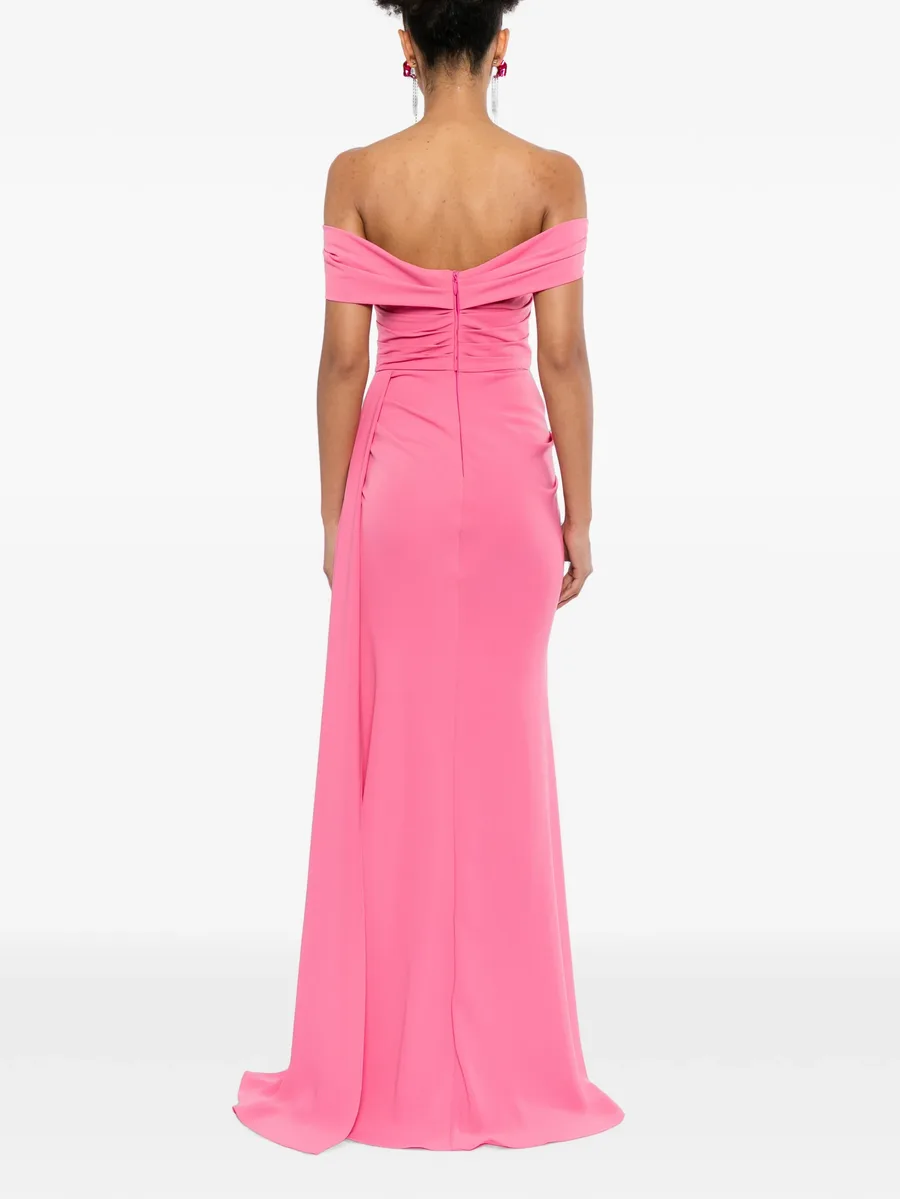 off-shoulder draped gown 4