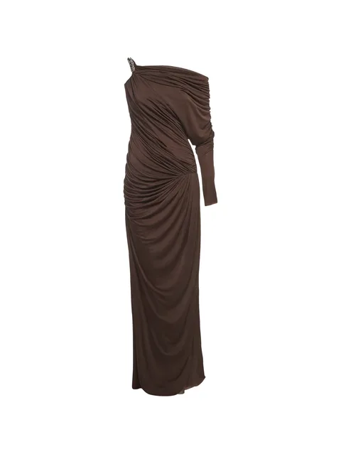 asymmetric ruched maxi dress