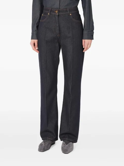 denim-look cotton barrel-leg trousers - midnightblue