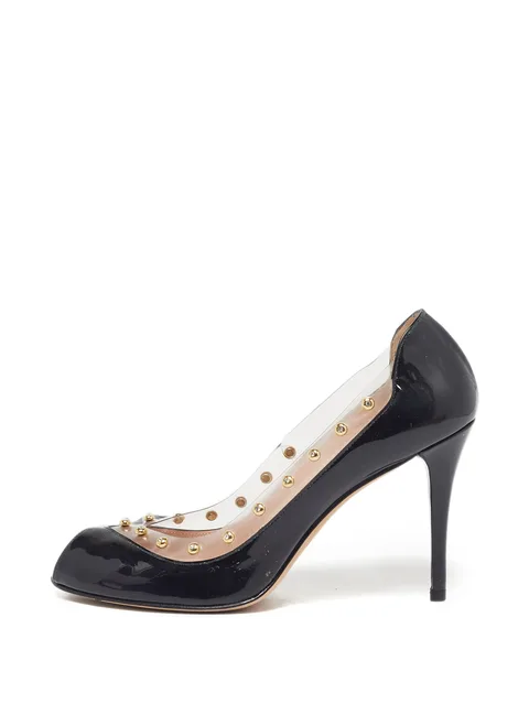 studded peep-toe heeled pumps