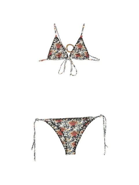 floral-print ring-detail bikini