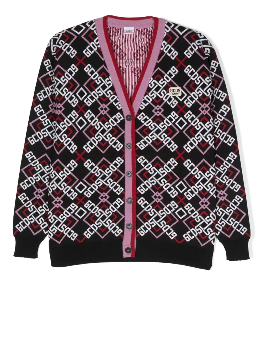 TEEN intarsia-knit logo cardigan 1