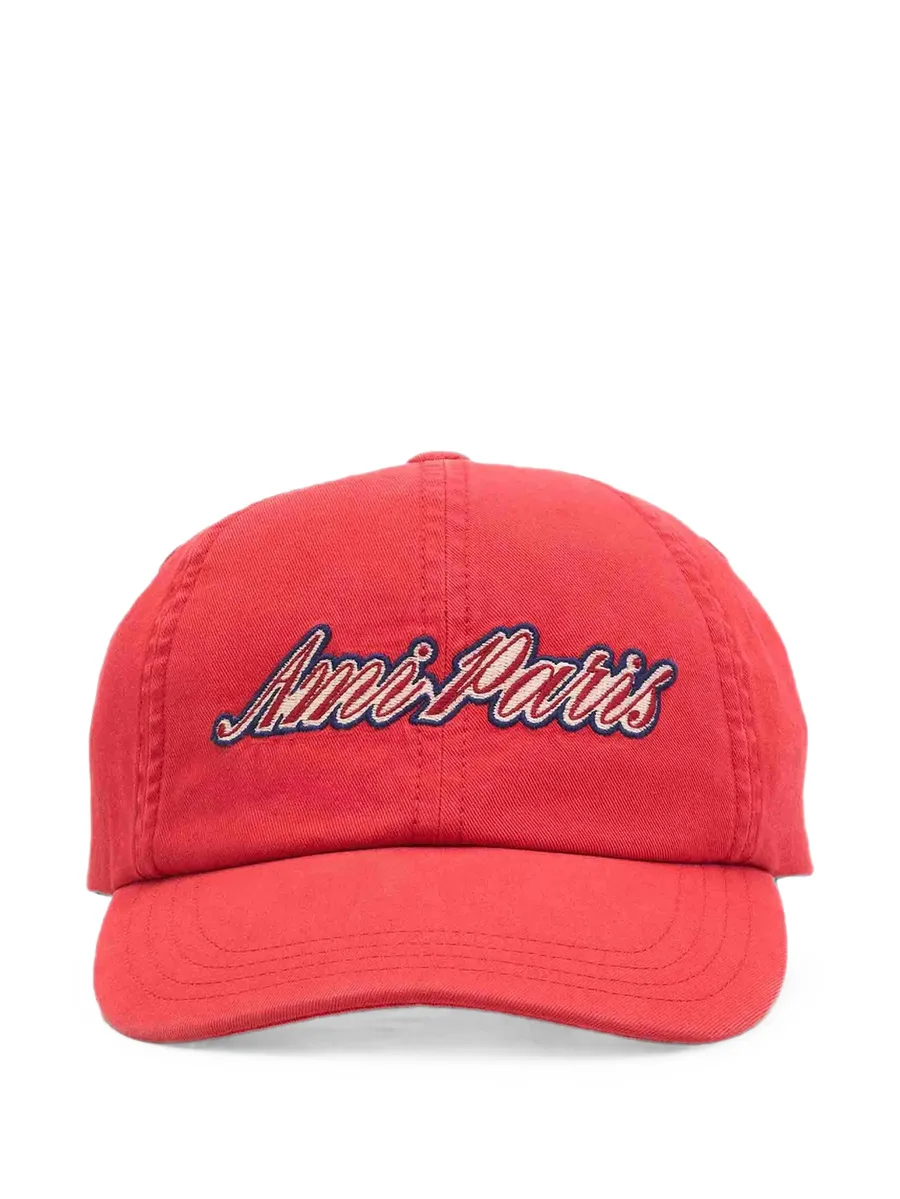 red cotton cap with Ami Paris emboirery 1
