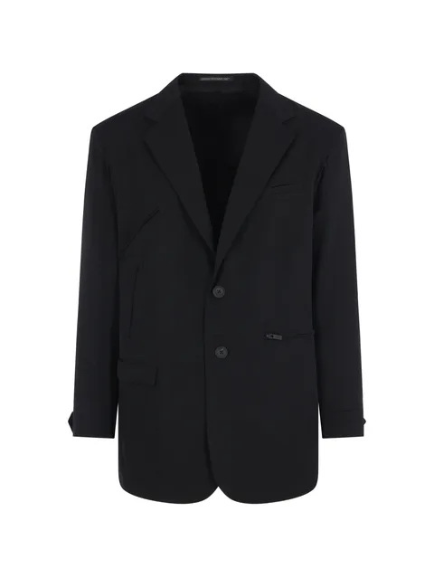wool zip-detail notch-lapel jacket