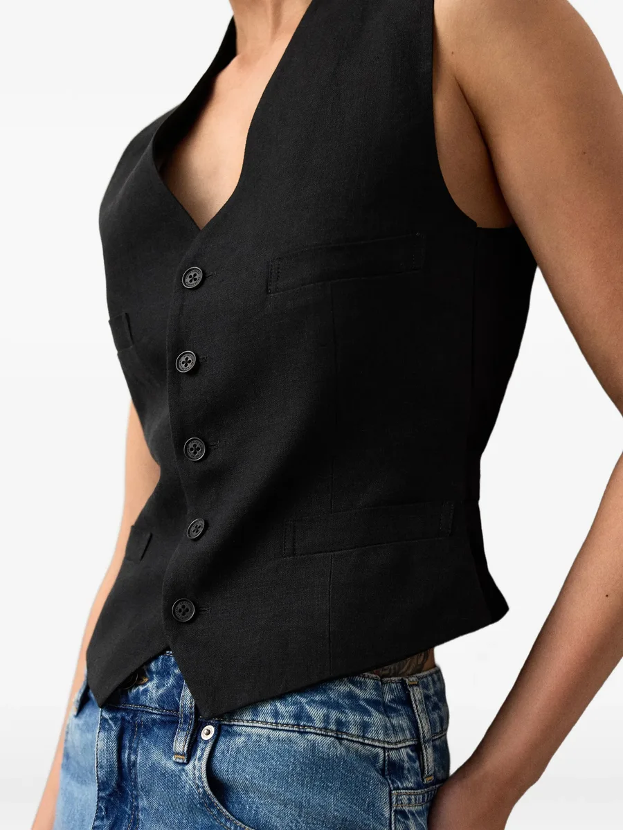 Jaiden V-neck buttoned linen vest 10