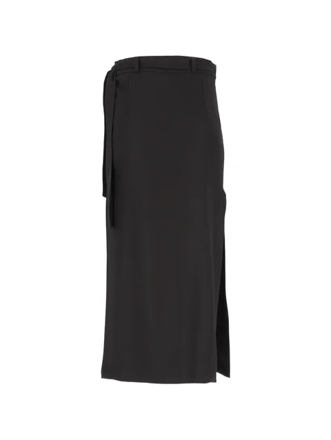 wrap-style belted midi skirt