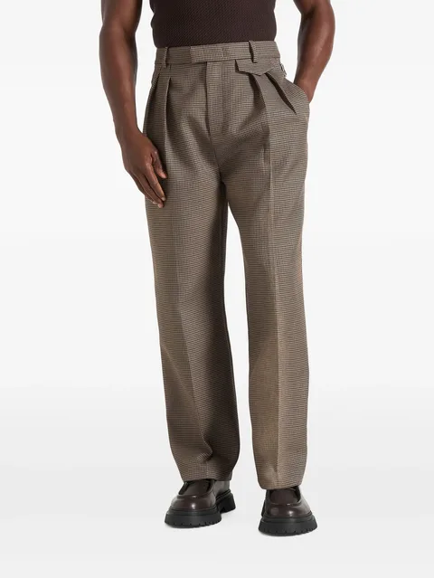 Pierre houndstooth twin-pleat trousers in brown