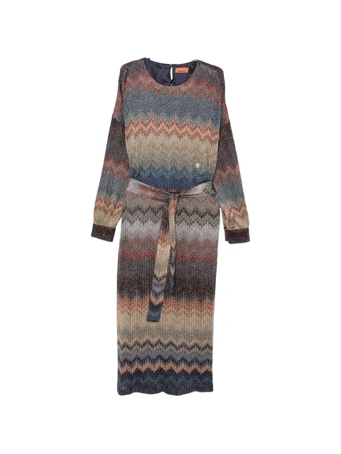 zigzag-knit belted dress