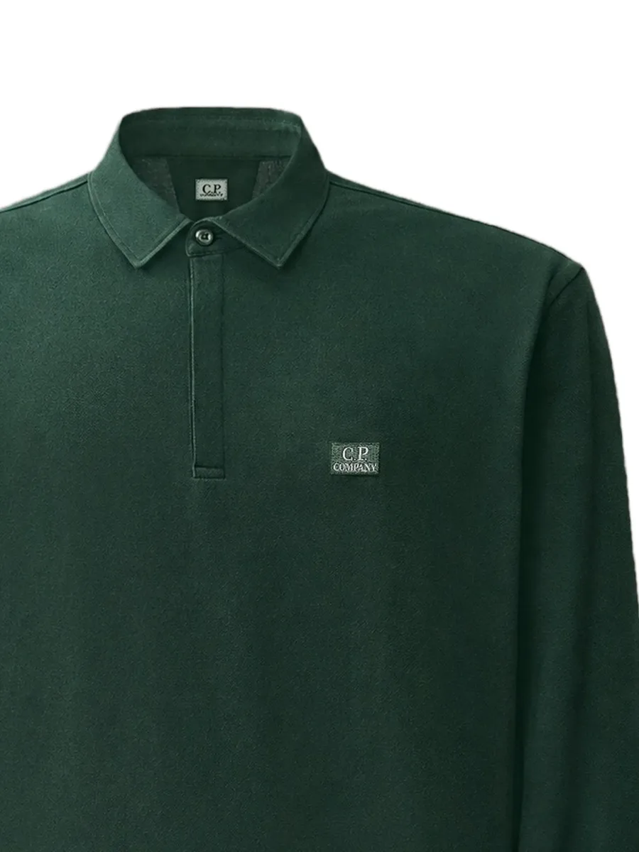stretch piquet long sleeve one-button polo 2