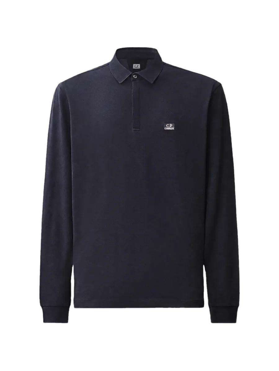 stretch piquet long sleeve one-button polo 1